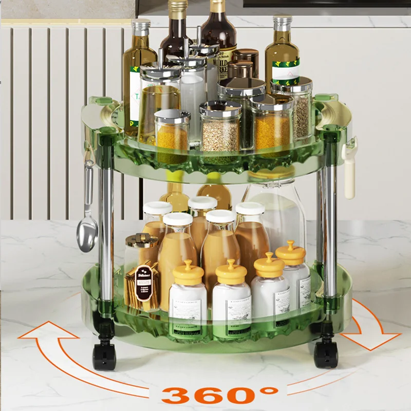 Kitchen Storage Rack Rotatable Spice Rack Countertop Seasoning Supplies Rack Multilayer Saving Space Salt Oil Organizer