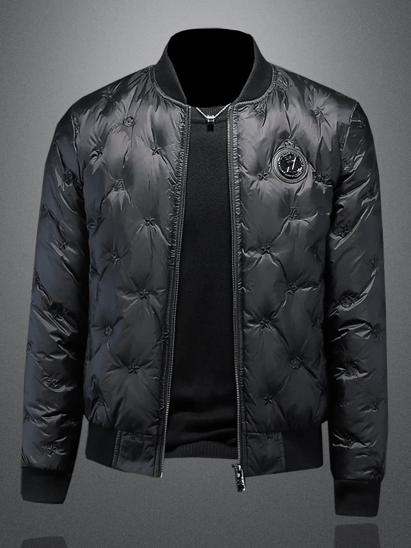 

Men's Stand Collar Embroidered down Jaet Winter Thiened Warm Casual Sle Polyester Fiber Coat Youth ort Length Zipper