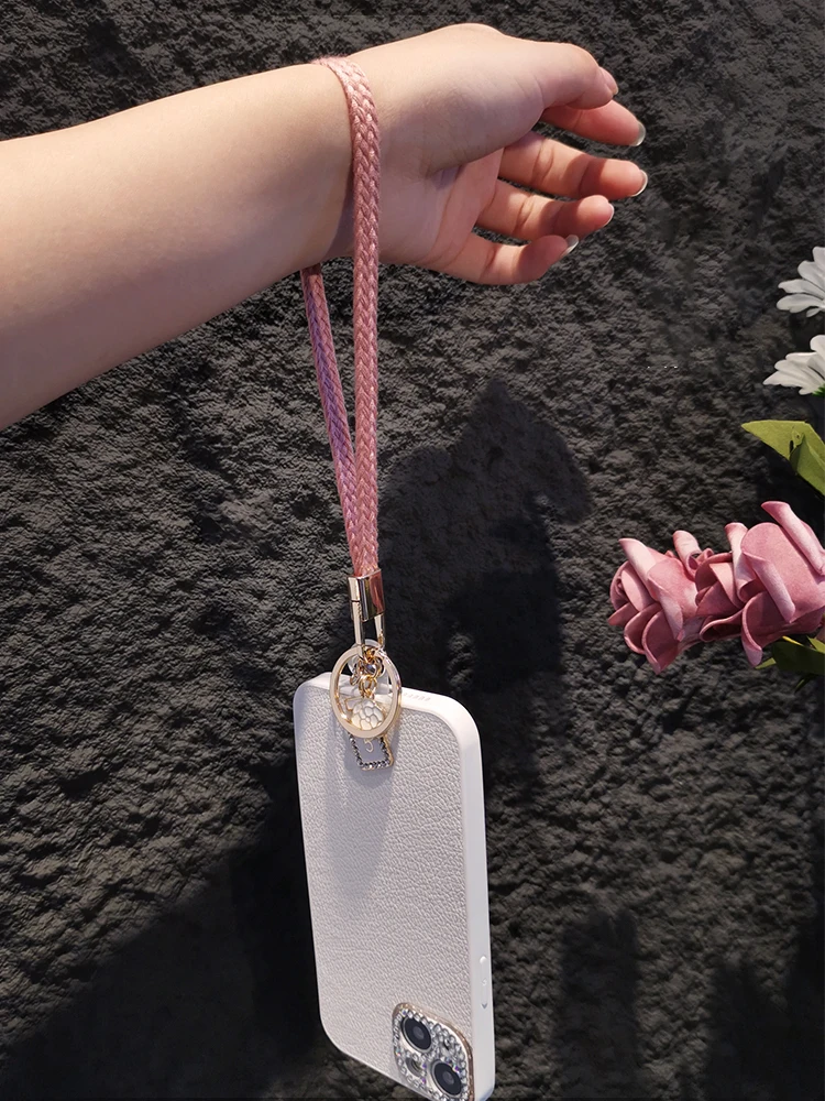 Pure Color Woven Small Fresh Phone Lanyard Short Girls Short Korean Ins Wrist Rope Bracelet Anti-lost Cell Phone Lanyard Keyring