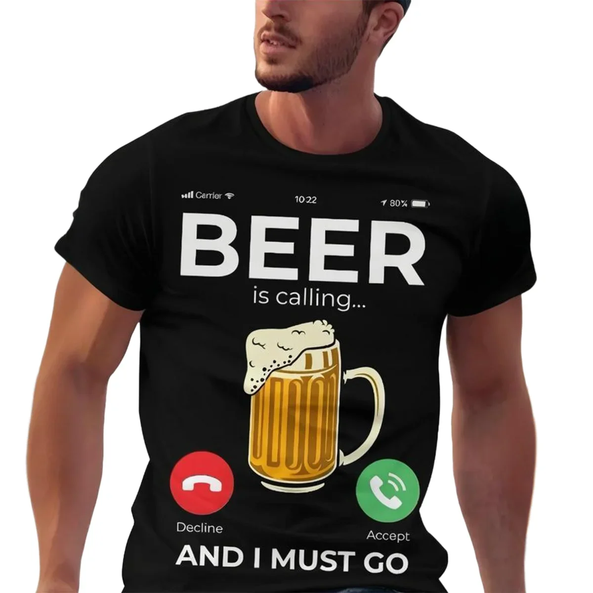 

Мужская футболка с 3D-принтом пивного узора — базовая одежда для активного отдыха, топ с круглым вырезом и короткими рукавами для улицы