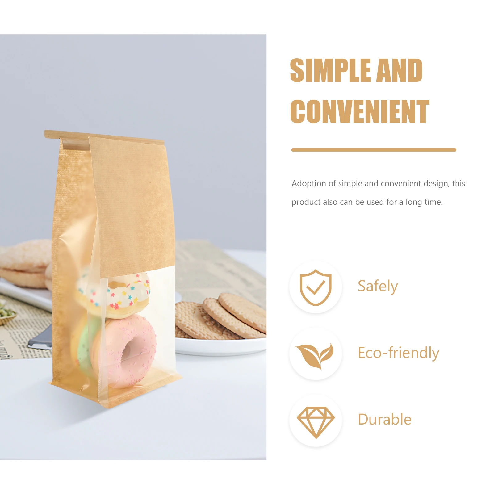 

50 Pcs Paper Bread Bags Packing Pastry Household Bread Bag Cake Boxes Clear Window Reusable Treat Bags for Bakery Household