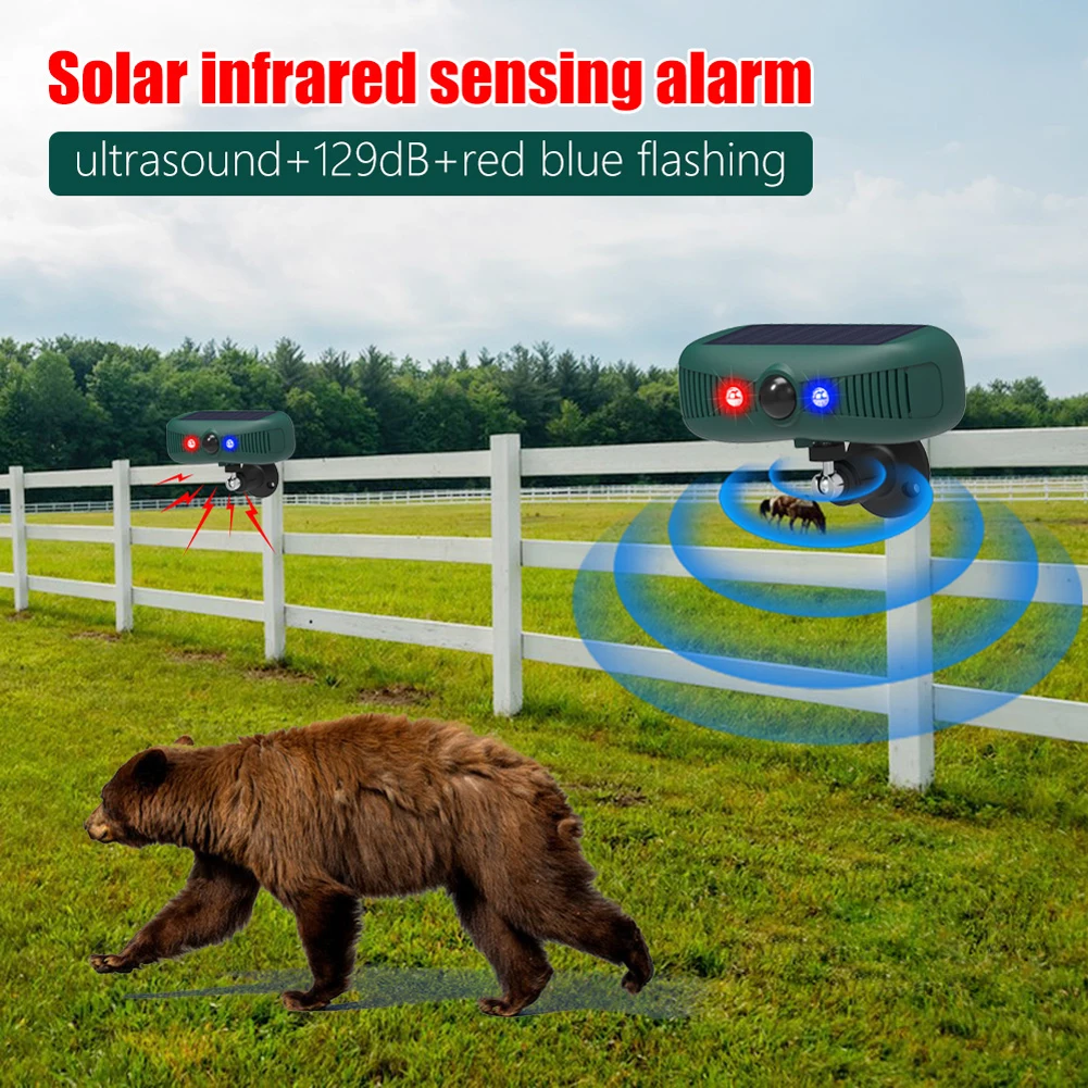 

Solar Animal Repeller Ultrasonic Animal Repellent 4 Modes Solar Powered Animal Deterrent IP55 Waterproof for Garden Yard Farm