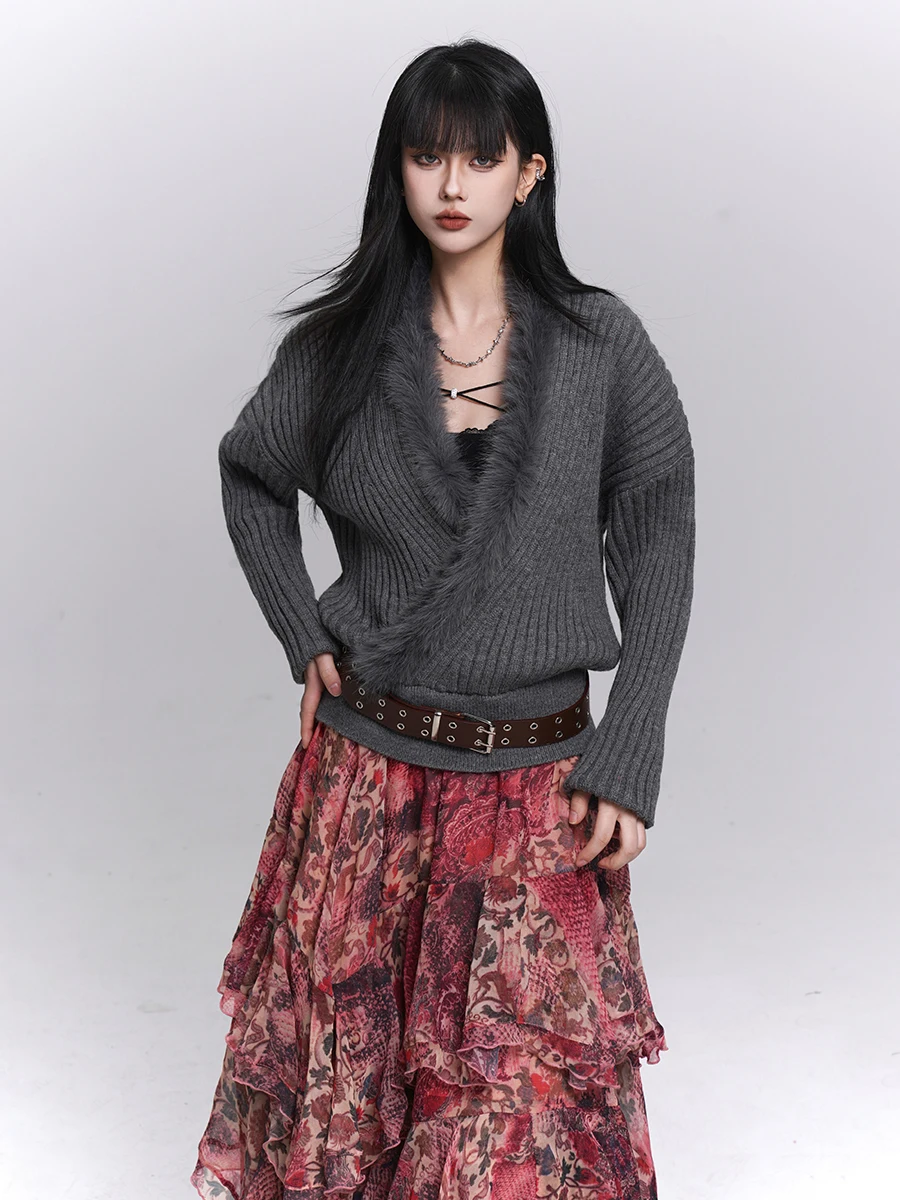 

Soft ey V-Ne Knit Sweater Women's Loose Fit Comfortable Korean Sle Winter Faion Casual Outerwear Elastic Long Sve
