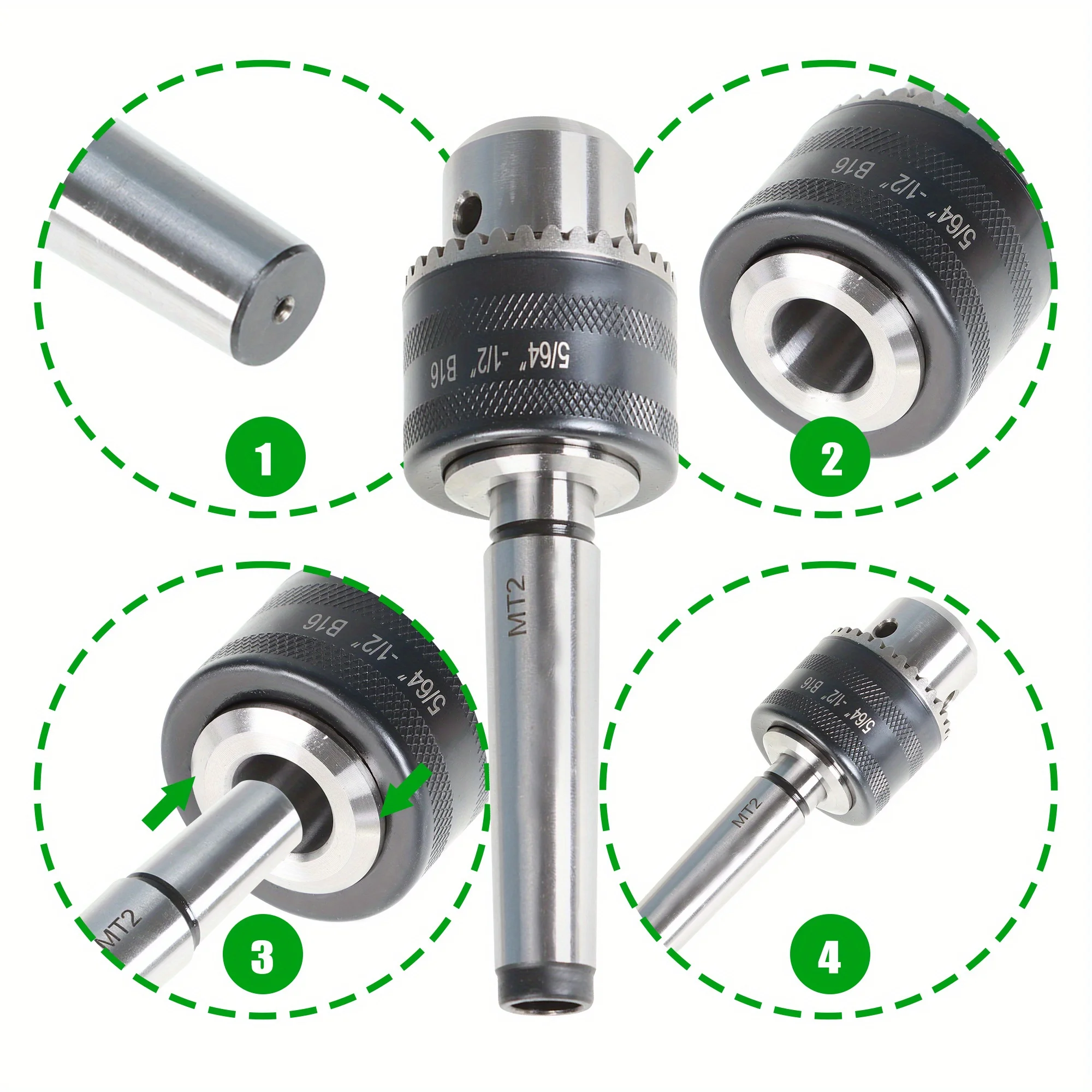 Portabrocas B16 5/64-1/2 con eje cónico MT2, Mini herramienta de portabrocas de cola de torno de Metal apta para fresadora de torno