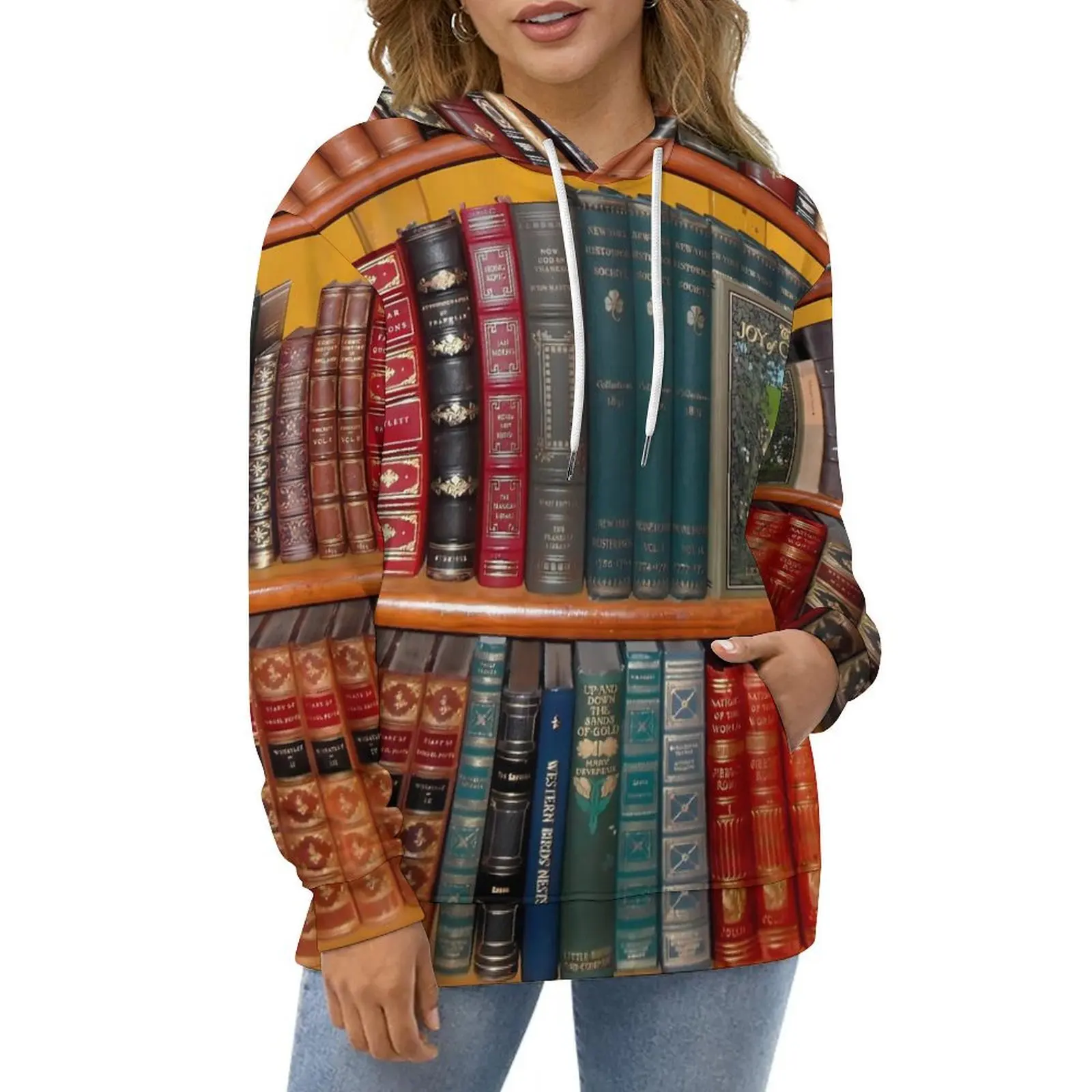 

Books Library Hoodies Bookshelf Print Classic Oversized Pullover Hoodie Unisex Long Sleeve Pattern Casual Hooded Sweatshirts