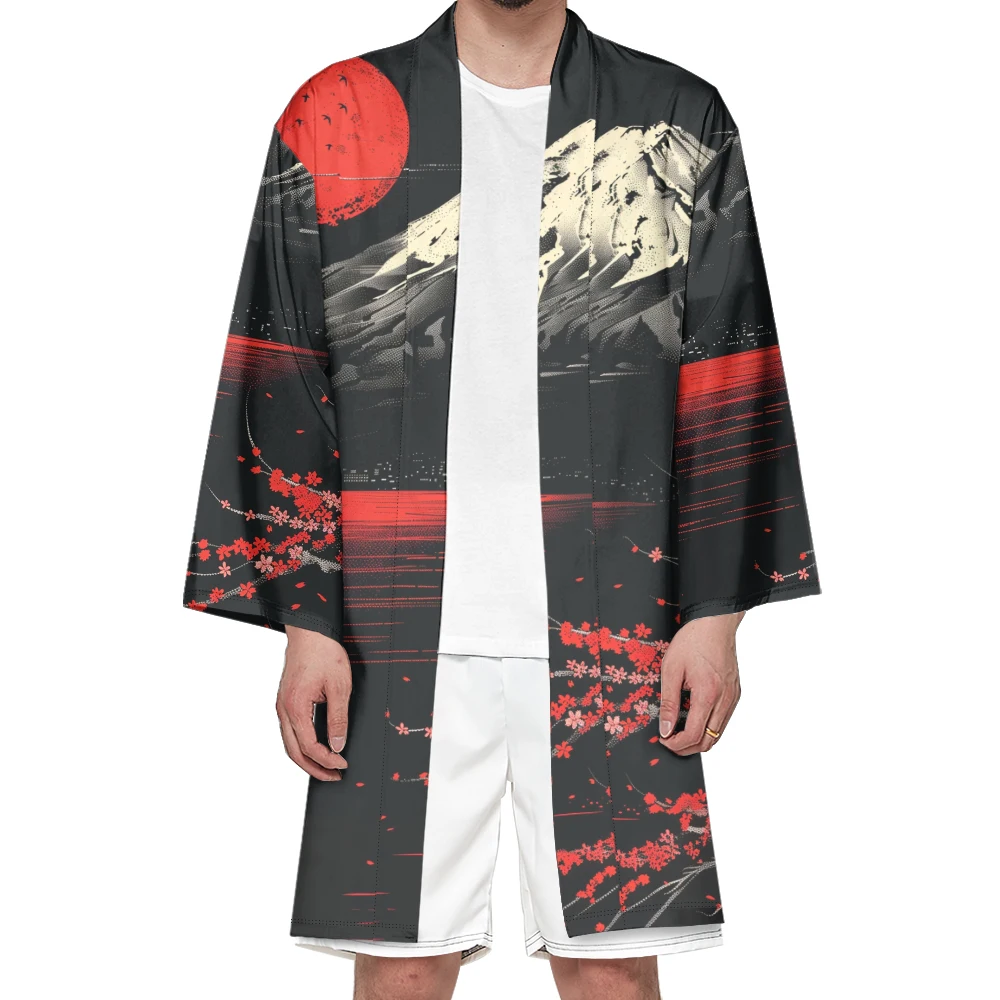 

Autumn Samurai Kimono Cosplay Japanese Fashion Long Kimono Unisex Haori Kimonos Landscape Print Robe Yukata Retro Cardigan