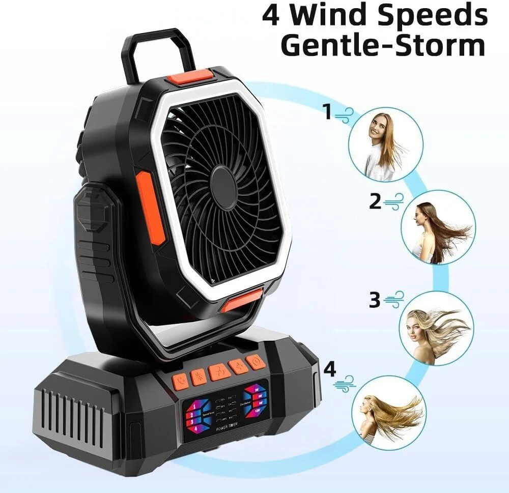 2026 New Upgrade Portable Camping Fan With 40000mAh Battery Powerful Wind Stepless Speed Regulation And Fast Charging Outdoor Ca