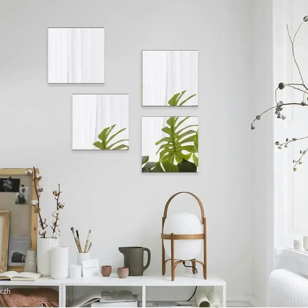 4pcs 25/35cm 3D Self-adhesive Mirror Wall Stickers Thickened 1mm Flexible DIY Art Acrylic Mirror Stickers Living Room Decoration