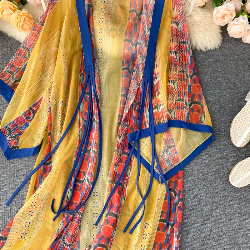 Cardigan a maniche lunghe con stampa in chiffon dolce ricamo da donna Cappotto maglione allentato moda coreana elegante vintage Ins