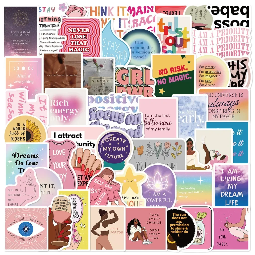 49 Sheets Empowering Black Girl Motivational Vision Graffiti Sticker Waterproof DIY Decals for Guitar Notebooks