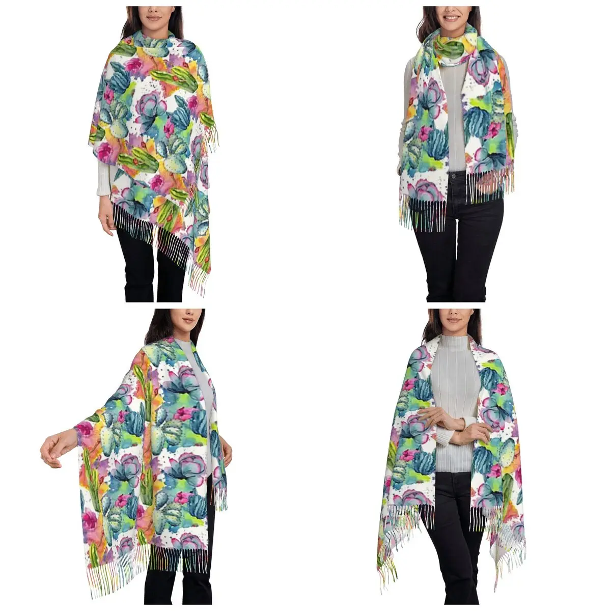 الغريبة البرية الصبار نمط المائية نمط وشاح أنيق شرابة الأوشحة شالات ويلتف طويل الخريف الشتاء شال التفاف #2