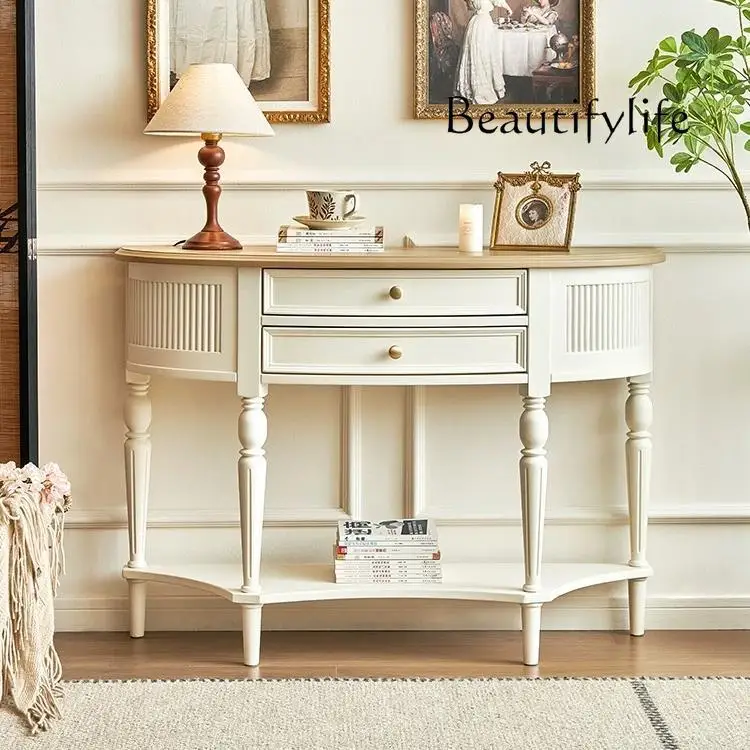 

French retro solid wood porch cabinet, home locker, living room semicircle against the wall, aisle, entrance table, designer mod