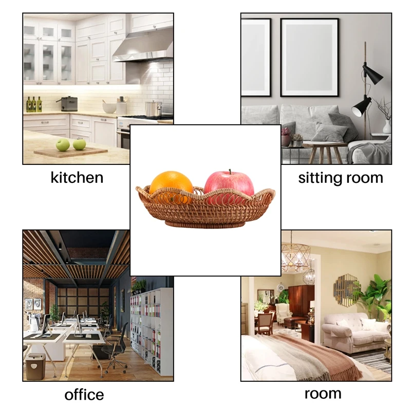 Hand-Woven Rattan Storage Basket Fruit Basket Wicker Woven Tray Restaurant Small Container Home Decoration