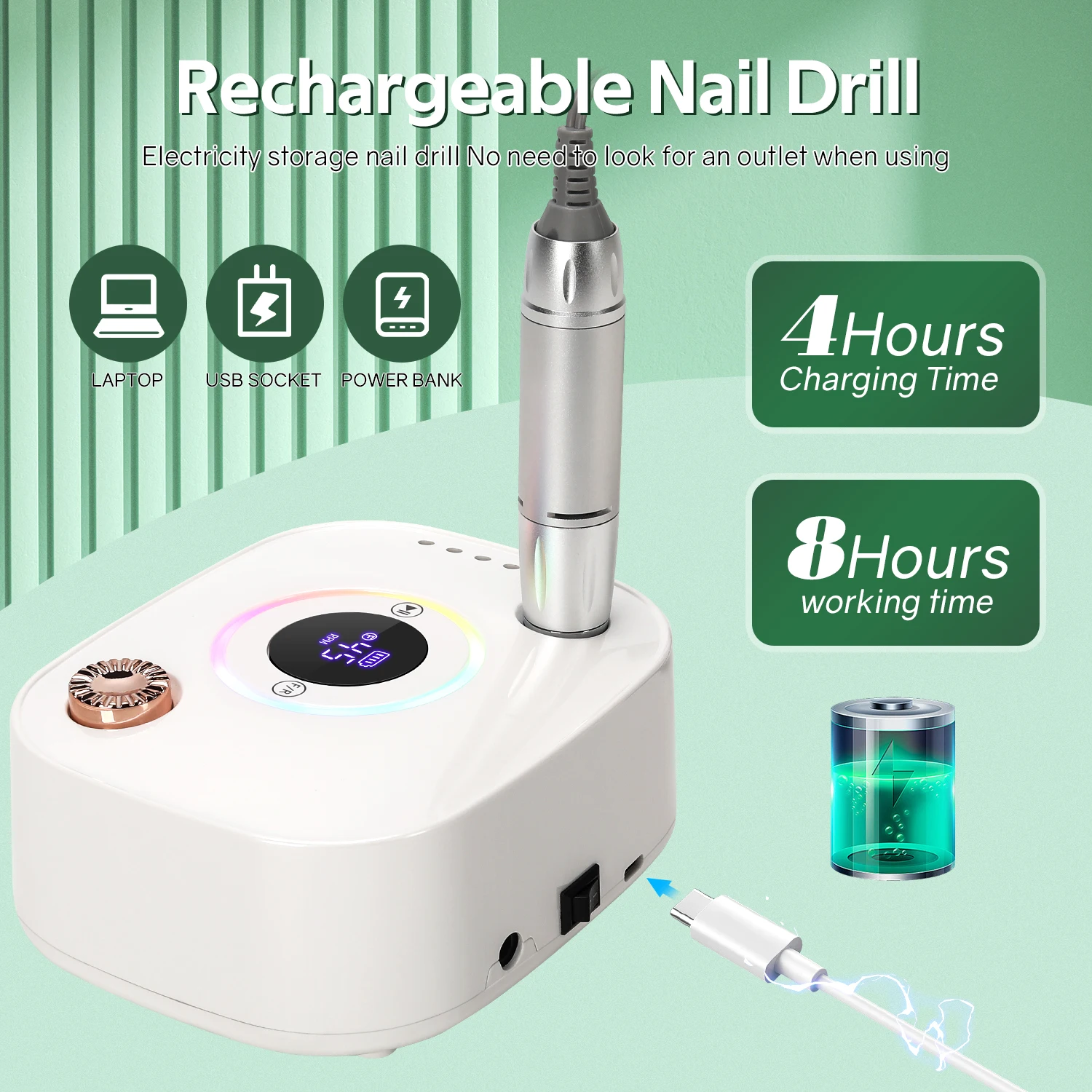 45000 دورة في الدقيقة مسمار الحفر آلة أظافر قابلة للشحن الكهربائية مسمار ساندر مع وضع المؤقت الأظافر مخرطة هلام قطع إزالة أداة #3