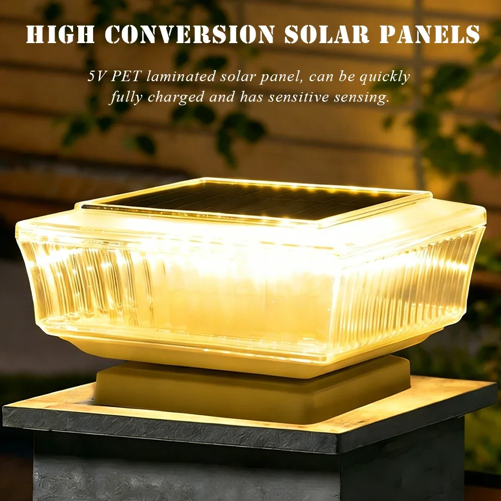 LED Solar Pillar Light Waterproof Post Cap Light Outdoor Fence Post Lamp for Garden Lawn Wooden Posts Camping Decor Waterproof