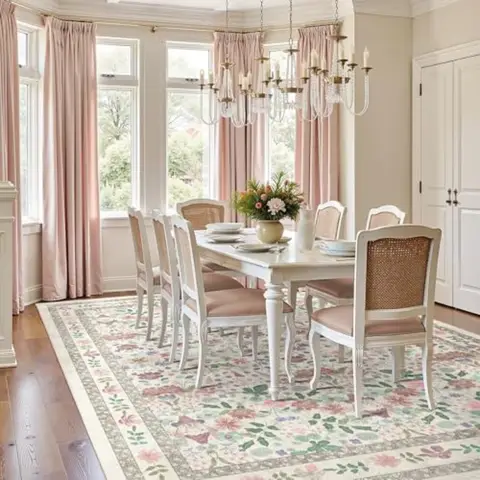 Blommiga tvättbara mattor 8x10 stor vintage vardagsrumsmatta boho halkfri mjuk låg lugg tunn sovrumsmatta inomhus för matsal 12 best sales boho matta - №3