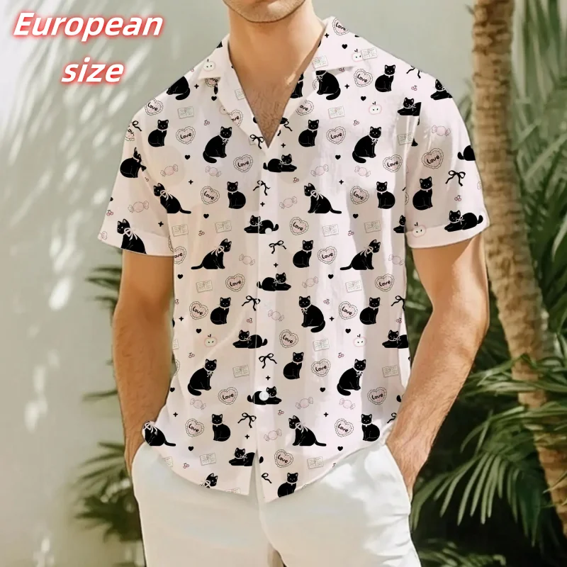 Ghost Pumpkin Cute Cat Pattern Hawaiian Shirt For Men Halloween 3D Printed Blouse Summer Short Sleeve Lapel Tops Aloha Shirts