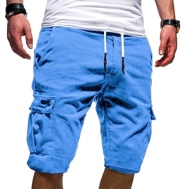 New Men\'s 100% Cotton Summer Fashion Solid Color Hip Hop Shorts Multi Pocket Casual Capris Running Sports High Quality Shorts