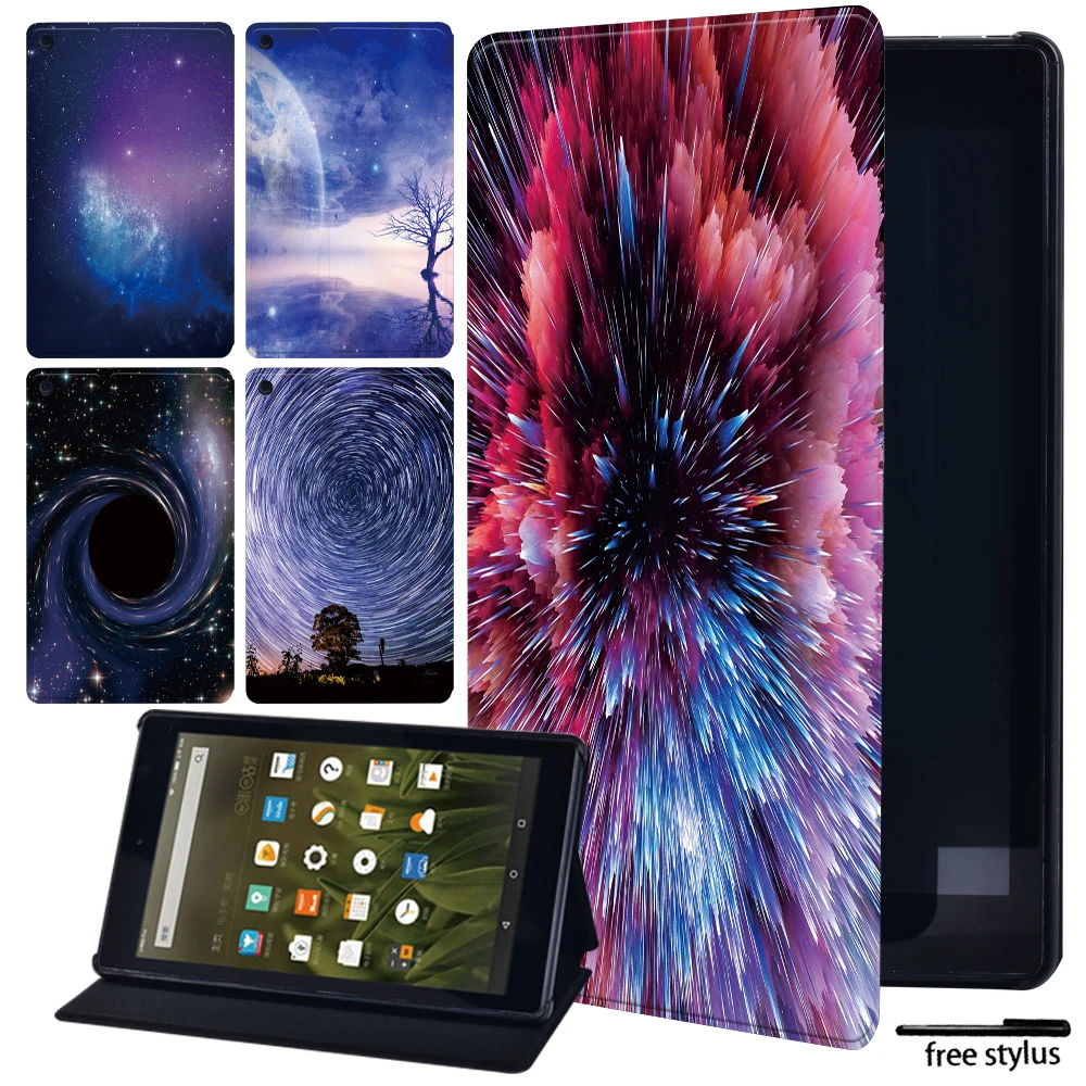 

Flip Protective Shell for Fire 7(5th/7th/9th/12th)/HD 8(2016/2017/2018)/HD 10(2015/2017/2019) Starry Sky Series Tablet Case+Pen