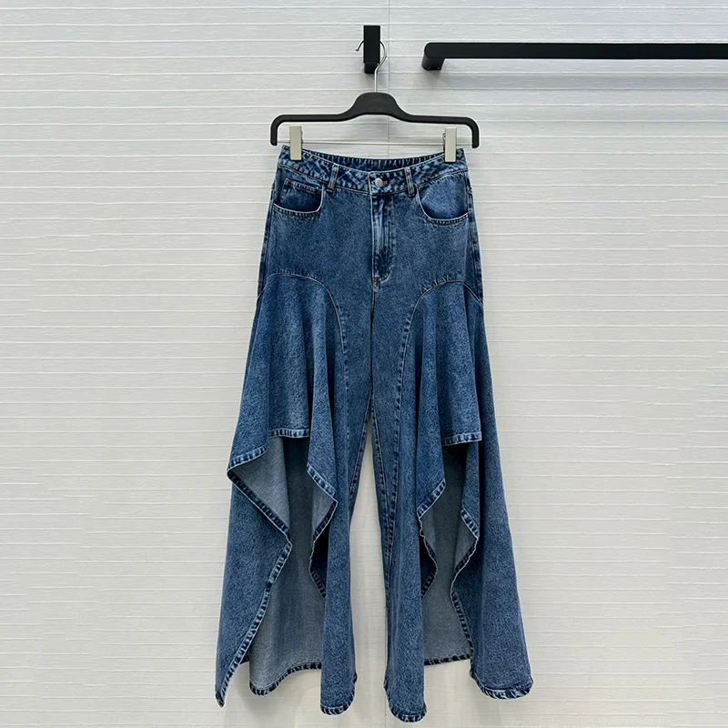 

Trendy women's high-waisted loose street style jeans with irregular slits and wide-leg jeans 2025 new style