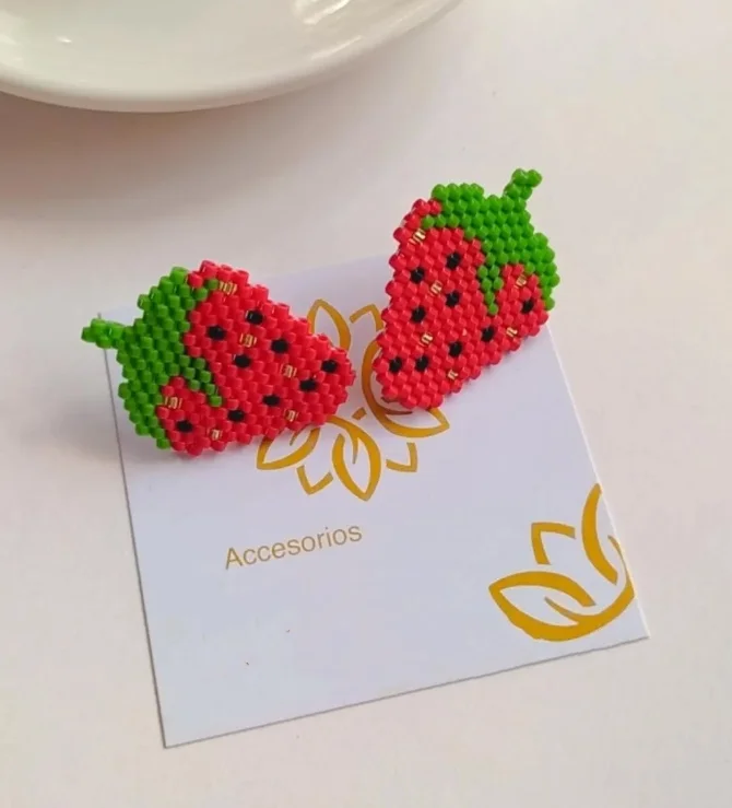 ZGMXR Rice bead earrings Fruits Strawberry Hand-woven Bohemia Alloy Woman Fashion Simple Beaded earrings