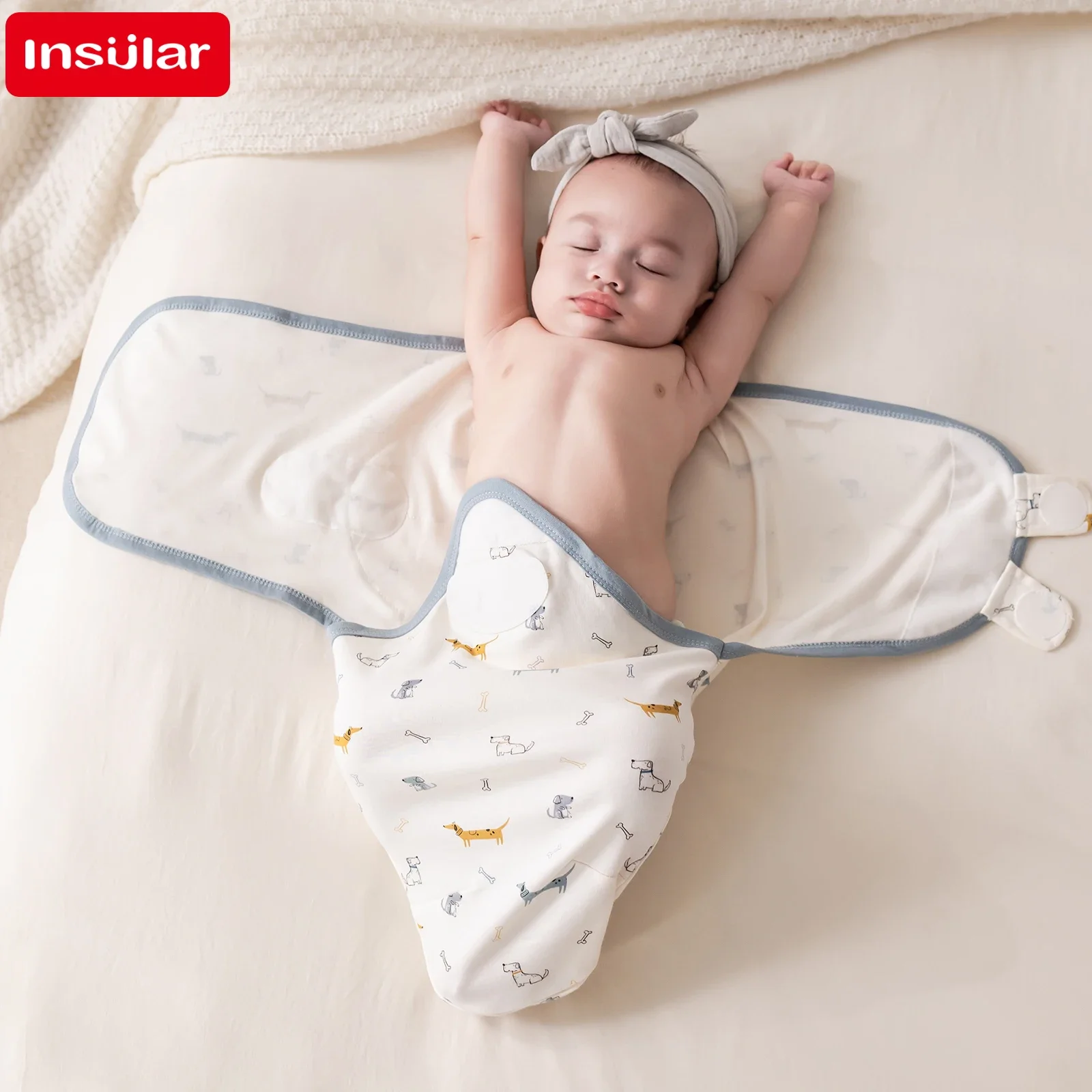 INSULAR 3Pcs/Set Baby Anti-Startle Sleeping Bag, Four Seasons Cotton Hugging Blanket, Anti-Kick Newborn Infant SleepSack