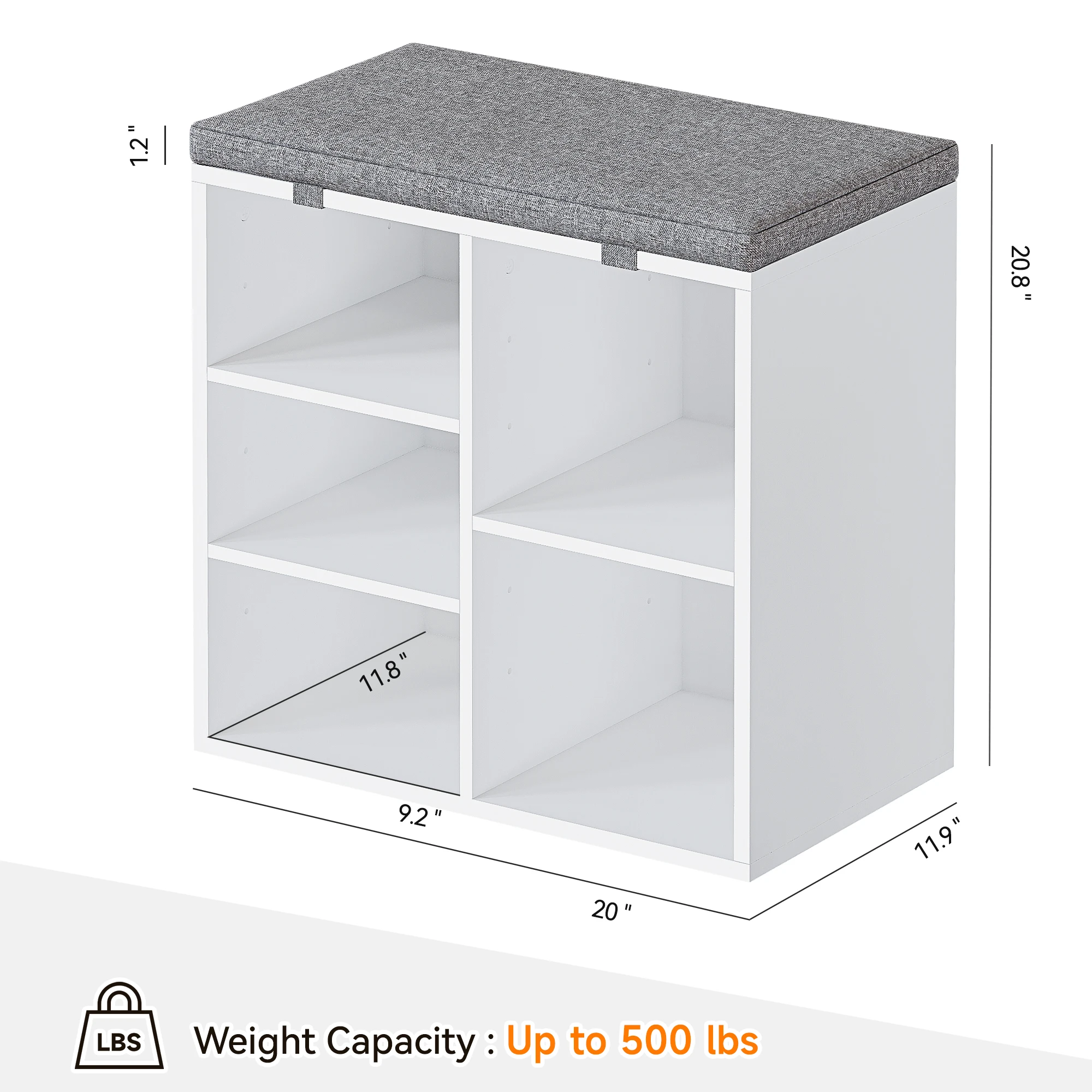 Shoe Bench Entryway With Storage, Shoe Rack Bench With Cushion, Cubby Seat Shoe Cabinet, 3-Tier Adjustable Shelf For Entryway