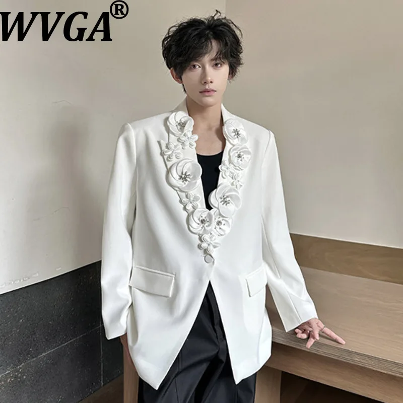 WVGA New Men's Spring Autumn Tide Three-Dimensional Flowers Trendy Blazer Niche Chic Casual Heavy Shoulder Padded Jackets W18396