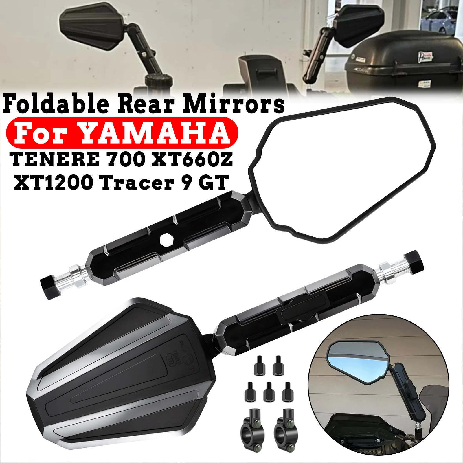 Para YAMAHA TENERE 700 Tenere700 XT660Z XT1200 Tracer 9 GT espejo retrovisor de motocicleta espejos laterales plegables ajustables espejo ATV