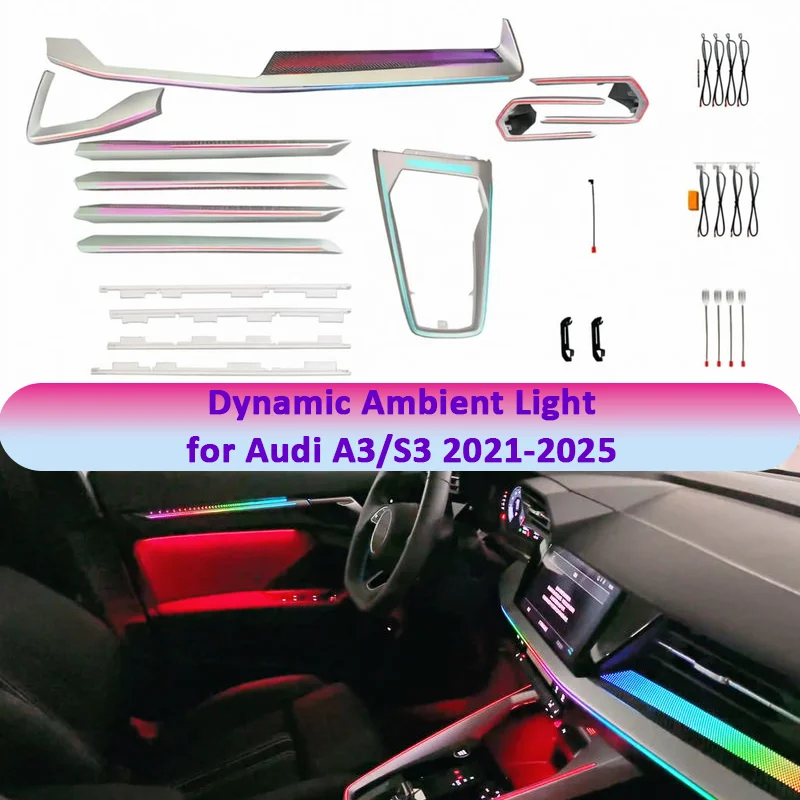 Ambient Light Kit For Audi A3/S3 2021-2025 Interior LED 64 Color Symphony Dynamic Atmosphere Lamp APP Control