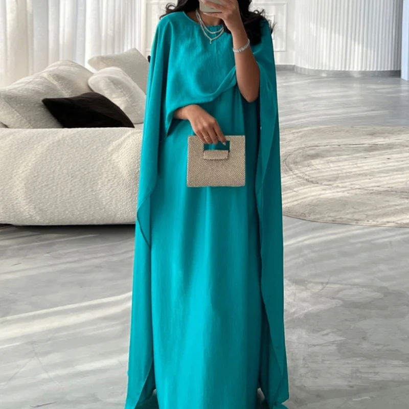 Chic Fashion Round Neck Loose Long Dress Spring Women Long Sleeve Shawl Party Dress Autumn Vintage Solid Color Maxi Dress Mujer