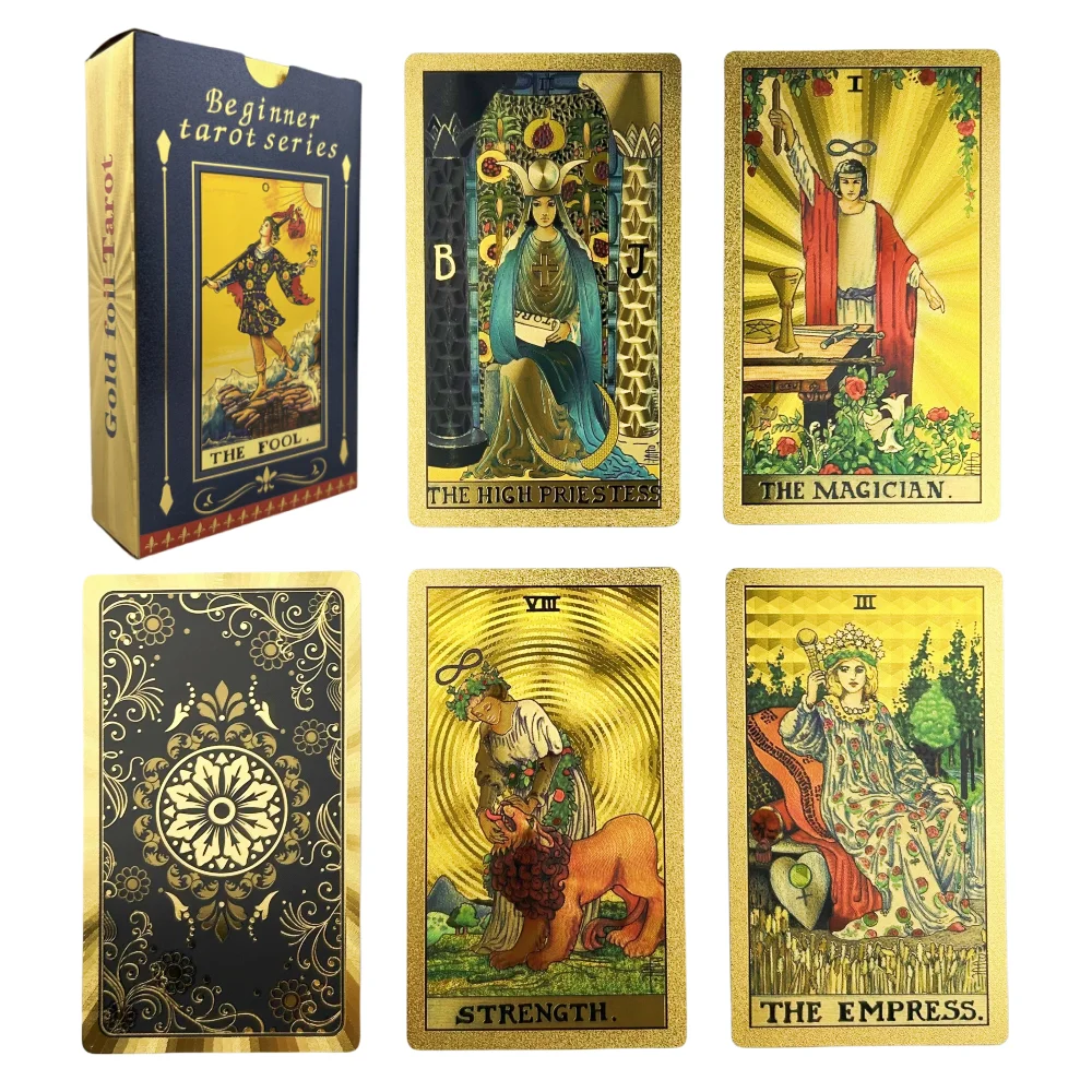 12*7CM Plastic PVC Gold Foil Tarot Cards Board Game Classic Rider Oracle Divination Deck Tell The Future For Beginner