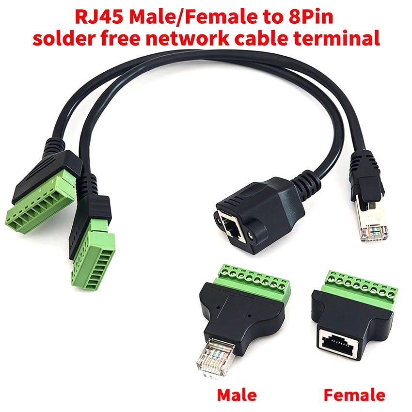 20cm30cm50cm RJ45 to Screw Terminal Block 8p Connector Ethernet Crystal Head Male Female to 8 Pin Screw Terminal Network Adapter