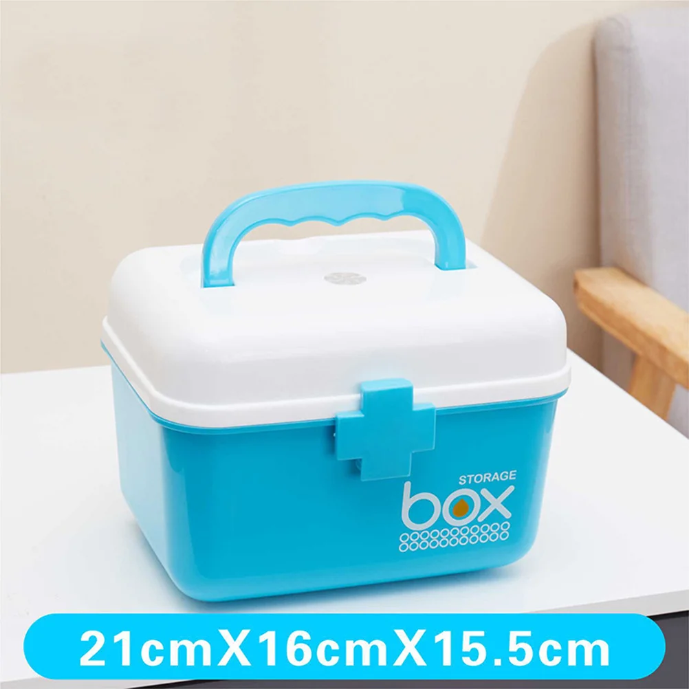 

Kit Storage Organizer Lake Blue Size Storage Box Double Layer Removable Tray Handle Emergency Medicine