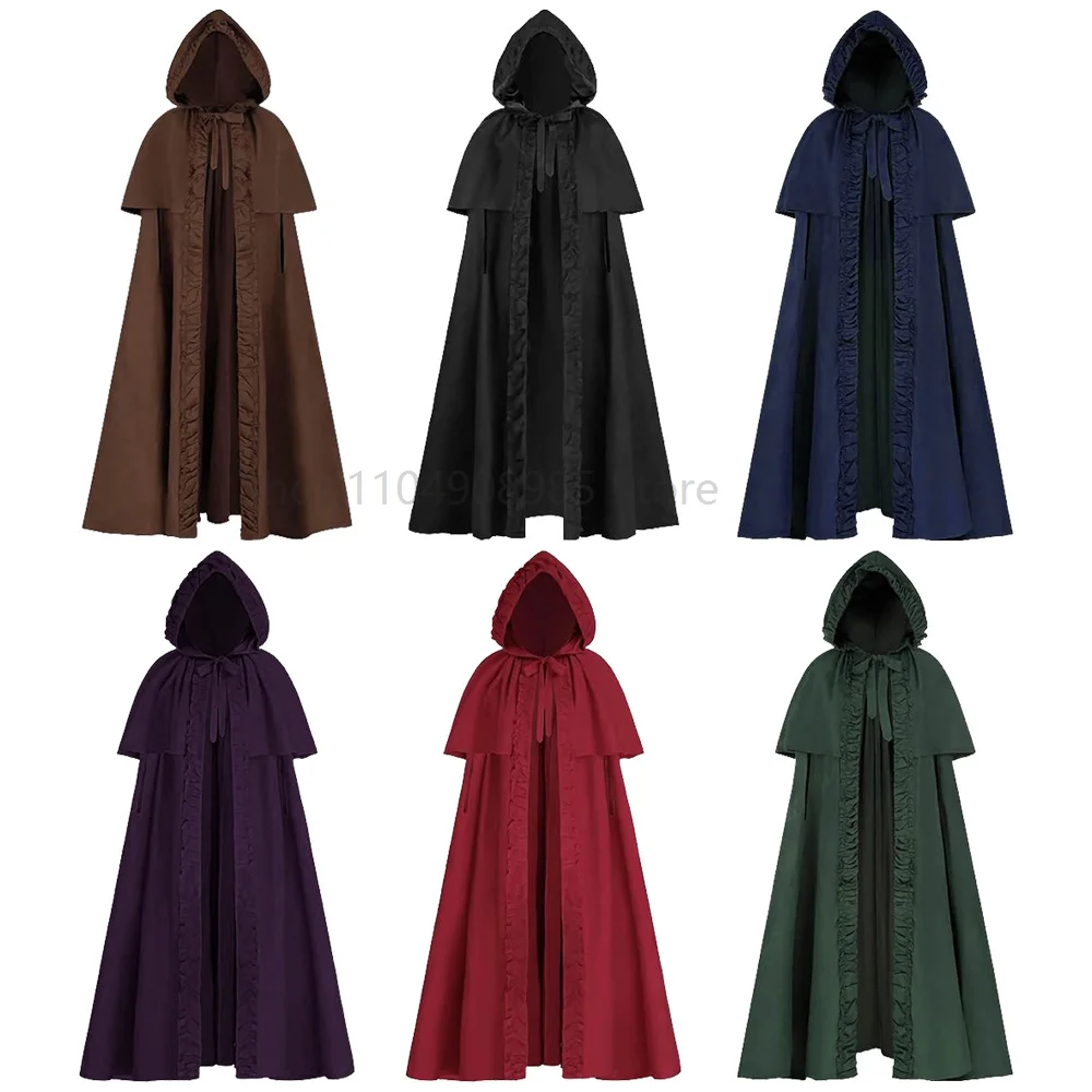 

Medieval Renaissance Hooded Cape For Women Men Medieval Knight Cloak Steampunk Viking Witch Costume