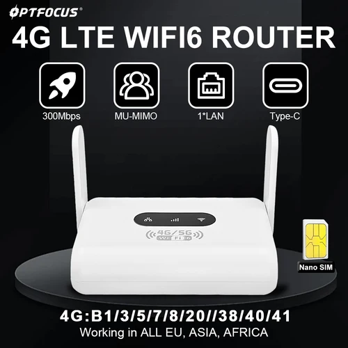 Enrutador OPTFOCUS 4G WIFI6 LTE, módem WIFI de 300Mbps, enrutador de tarjeta Sim, 1 puerto LAN RJ45, punto de acceso inalámbrico, enrutador Sim CPE con 2 antenas