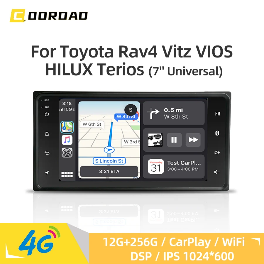 Android 14.0 CarPlay GPS-навигация 4G WiFi Bluetooth Автомобильный радиоприемник для Toyota Corolla Vitz VIOS HILUX Terios Автомобильный мультимедийный плеер