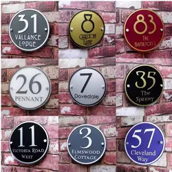 Customized MODERN ADDRESS PLAQUES HOUSE SIGN DOOR NUMBER ROUND GLASS ACRYLIC BUSINESS PLATE
