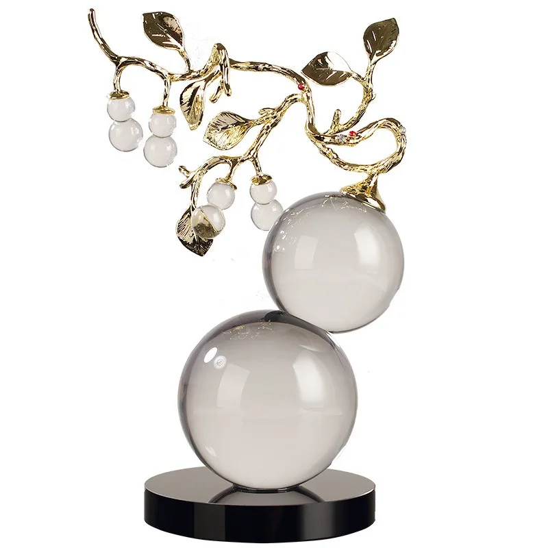

Luxury Crystal Gourd Wealth Figurine - Modern Chinese Style Decor for Living Room & Display Cabinets