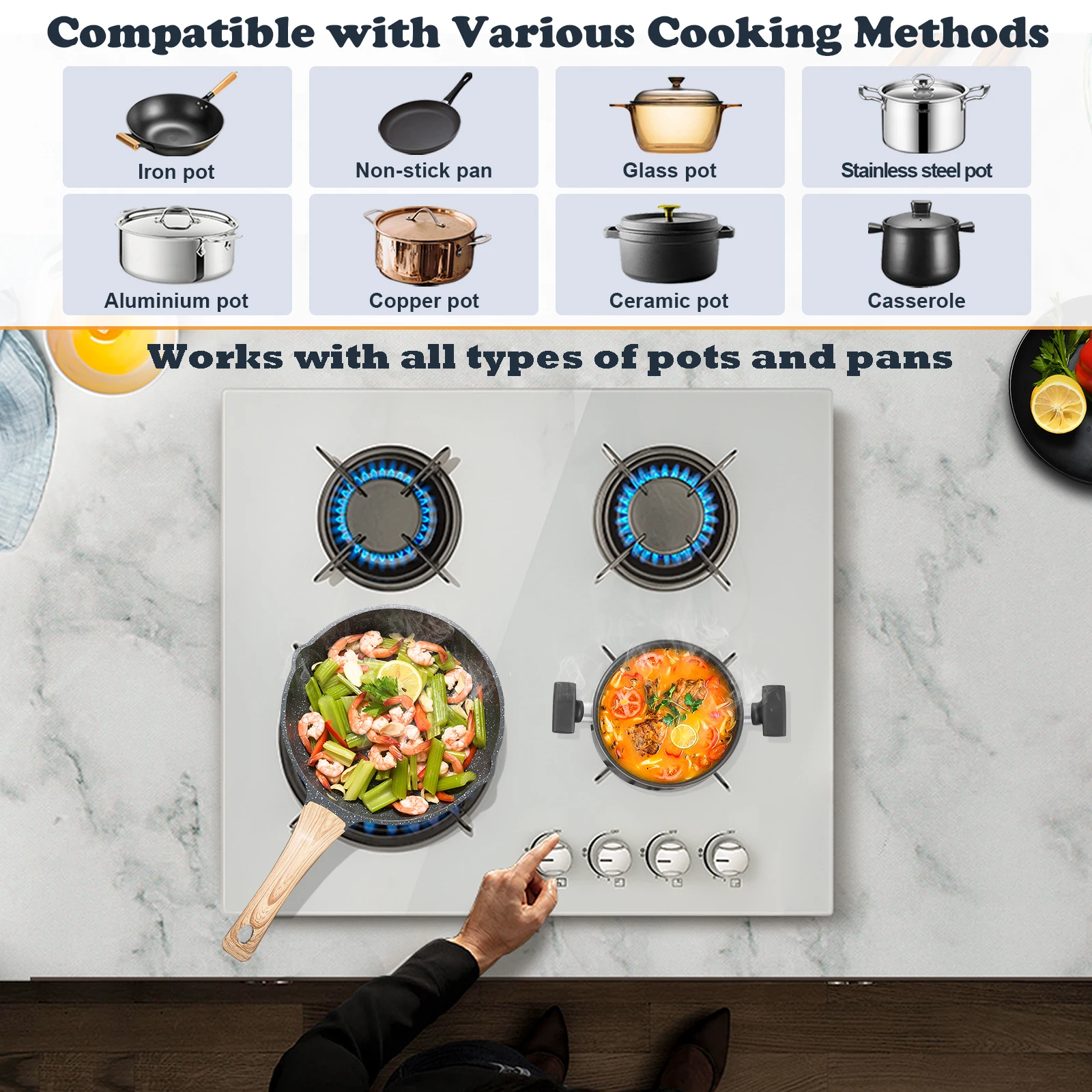 4 شعلات زجاجية سيراميك مدمجة في غاز البروبان الطبيعي موقد غاز أبيض جديد #3