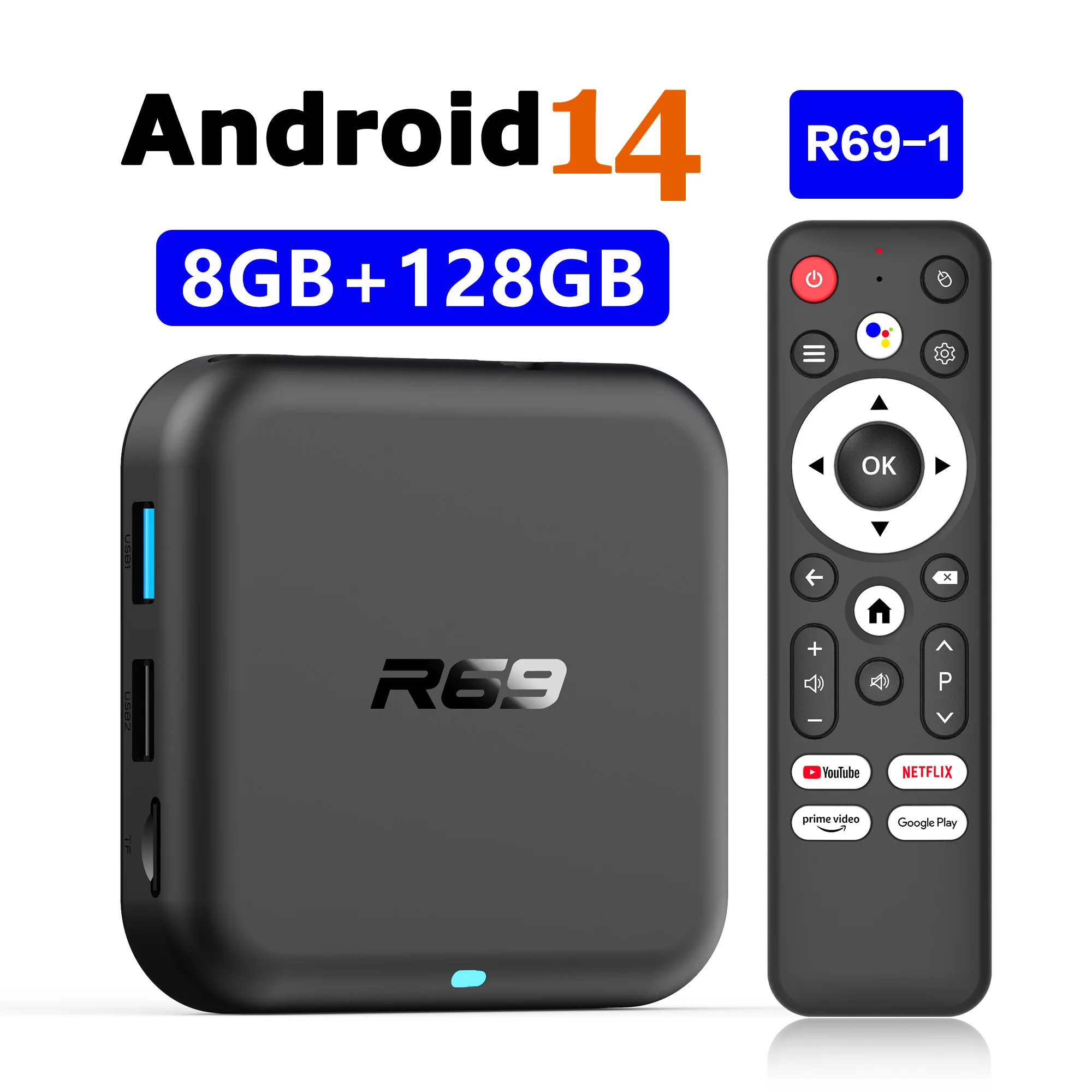 Android 14 R69-1 Smart TV Box 8GB 128GB 8K Ultra HD RK3518 Bluetooth5.0 Dual Wifi 2.4G&5.8G Multi Language Streaming Media Playe