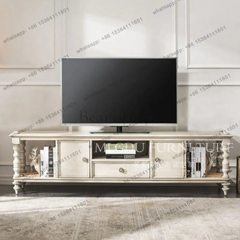 American retro solid wood TV cabinet, simple Roman column TV cabinet with storage