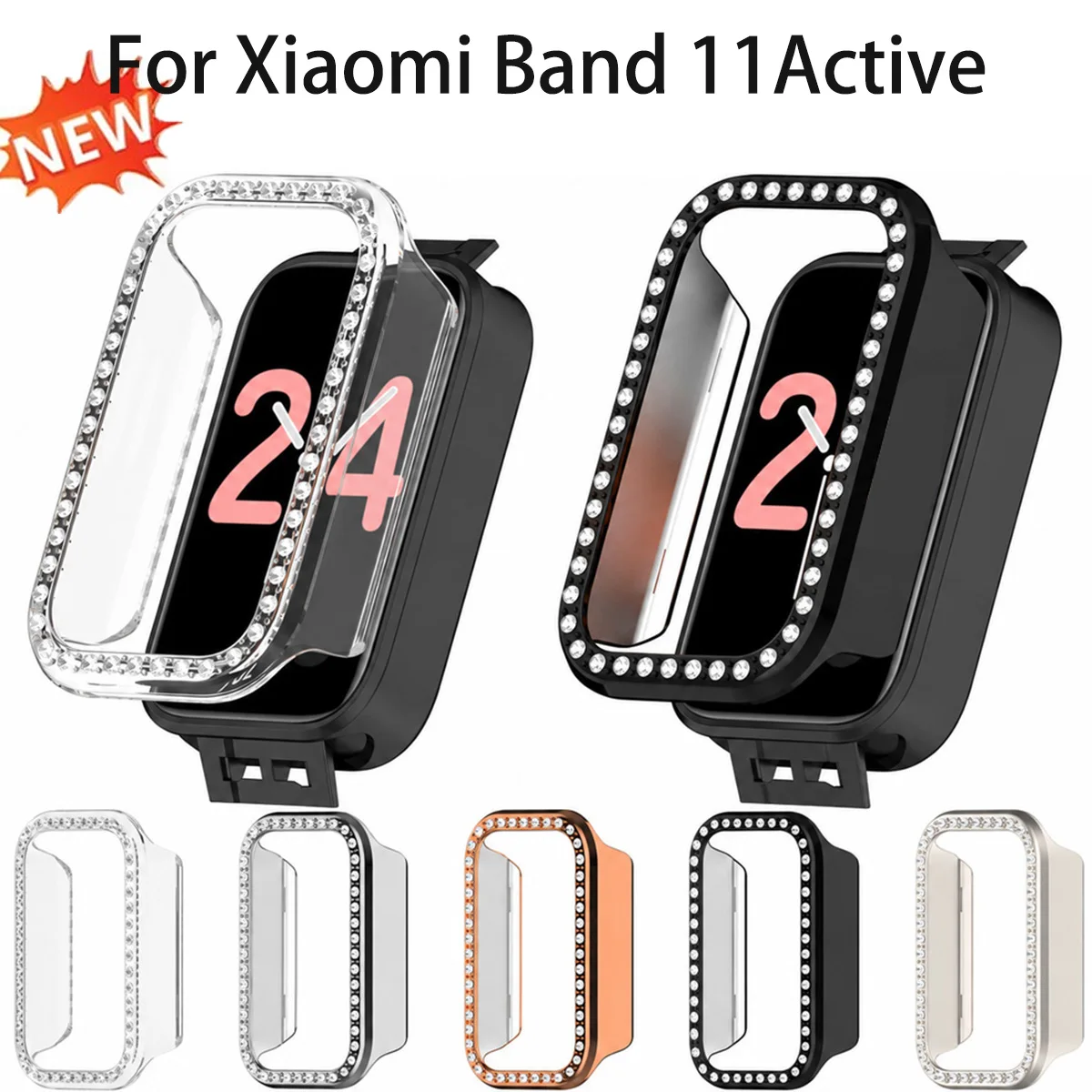 Woman Diamond Case for Xiaomi Watch 11Active Protective Bumper Shell Hollow Shiny Cover for Miband 11 Active Anti-drop Frame