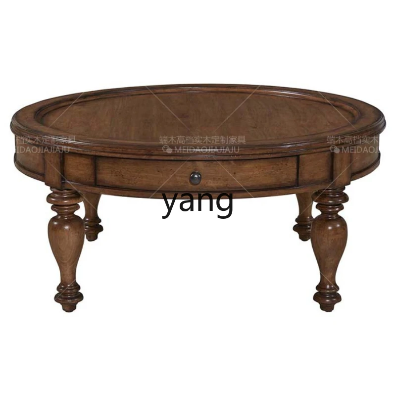 CX solid wood round coffee table retro old glass coffee table sofa edge table