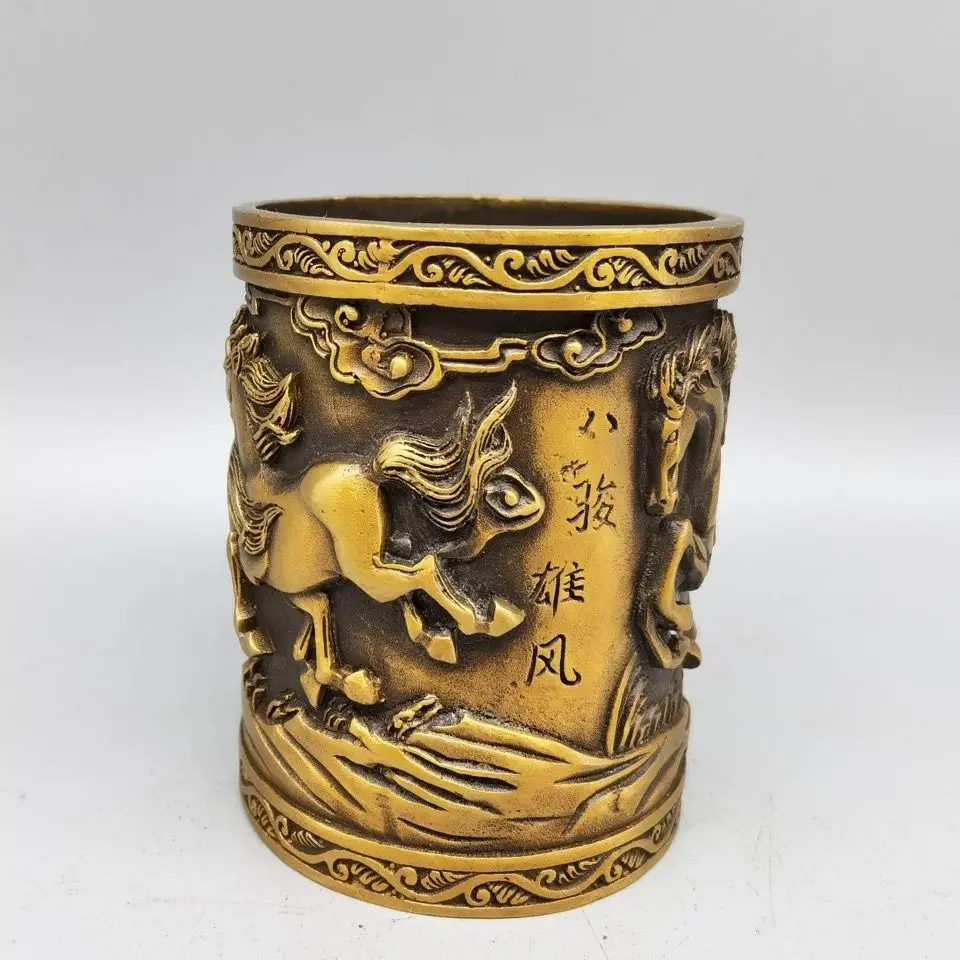 

Brass Ba Jun pen holder, heavy in shape and upright in shape; the whole body is light, elegant in color and ancient meaning