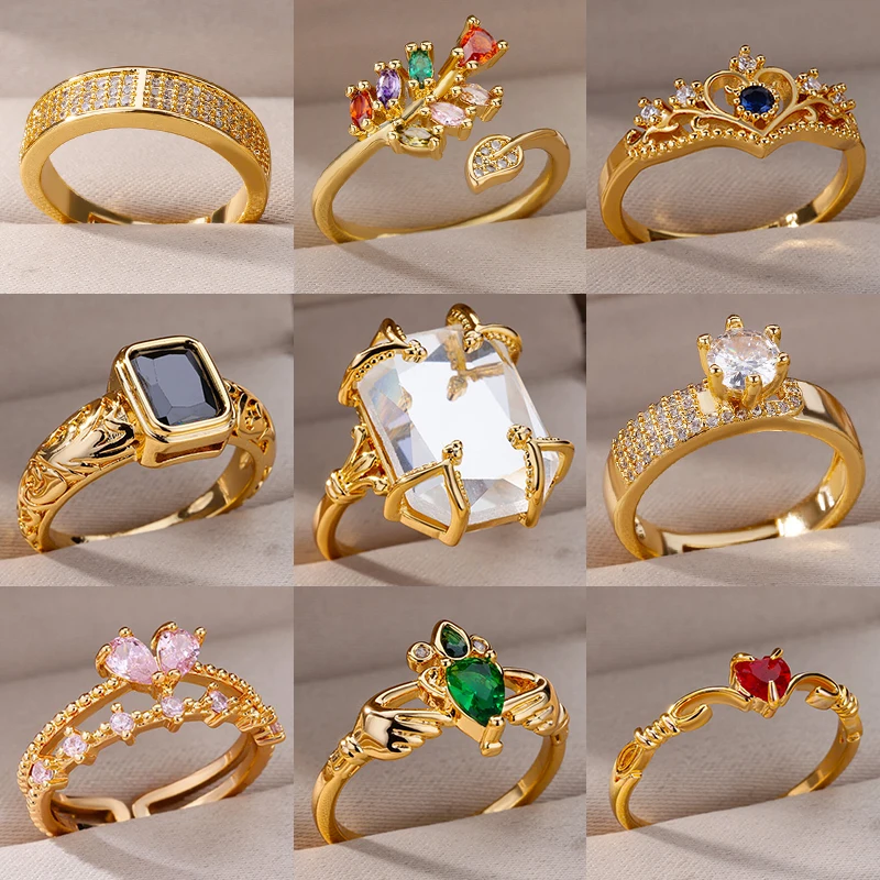 Delicate Colorful Zircon Rings for Women New In Gold Color Wedding Ring Aesthetic Fashion Jewelry Gift anillos mujer