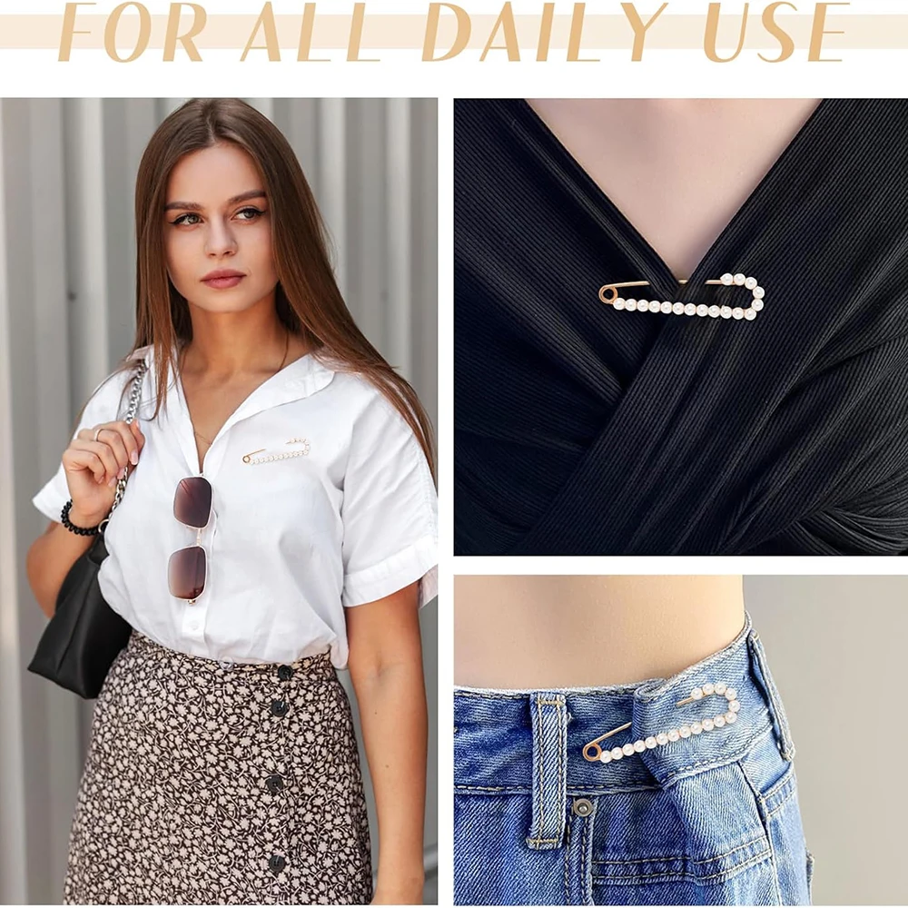 Description Picture 4 of item10pcs Sweater Shawl Clip Brooch Pins Pearl Brooch Safety Pins Decorative Waist Pants Extender for Women Clothing Accessories