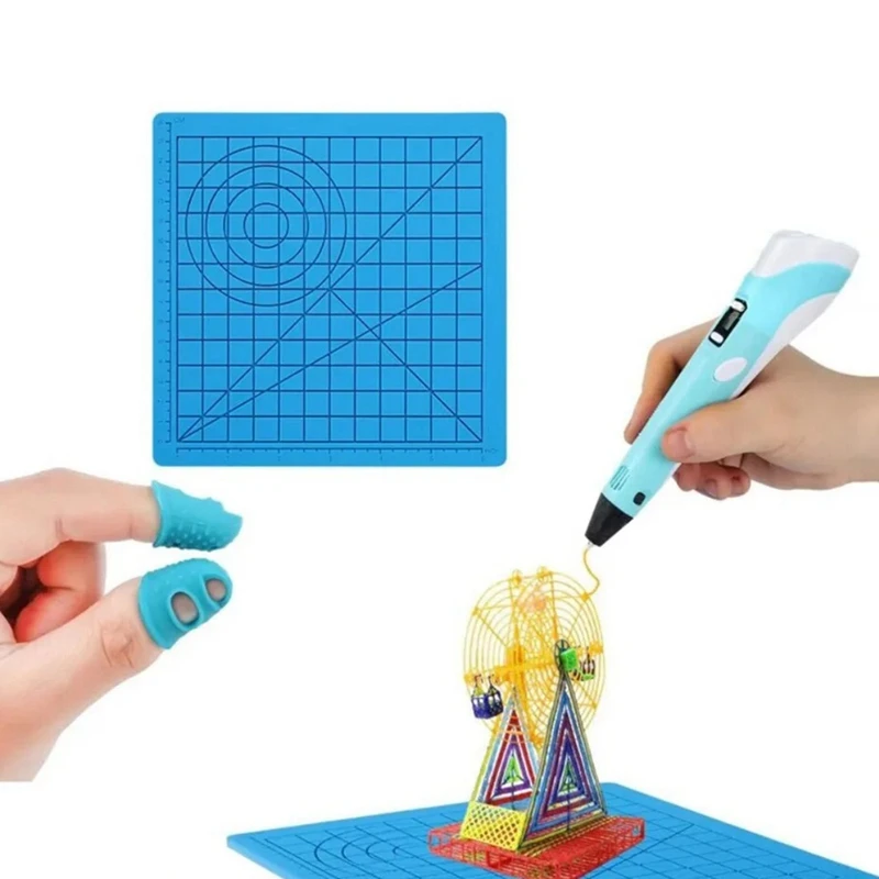 3D Printing Pen Silicone Mat DIY Drawing Template Pad With Heat-Proof Finger Sleeve Art Tools For Kids