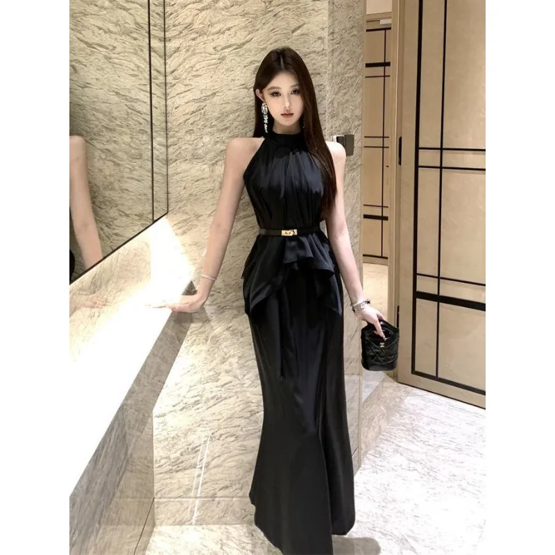 Temperament High-end Noble Beauty Top Satin Sleeveless Suit Summer Slim-fitting High-waisted Fishtail Skirt Skirt Skirt