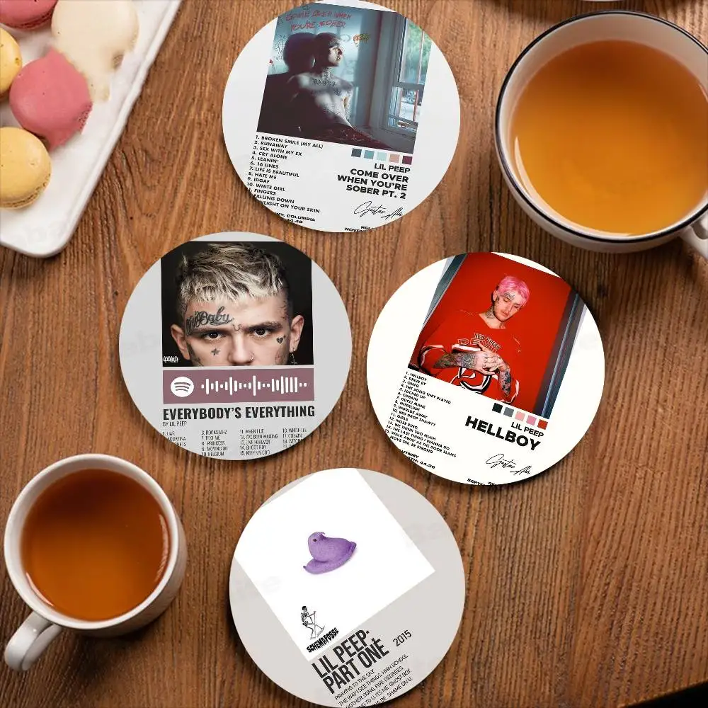 Hop Rapper L-Lil P-Peep Wooden Coaster Colour Printing Cup Mat Home Desk Decoration Gifts
